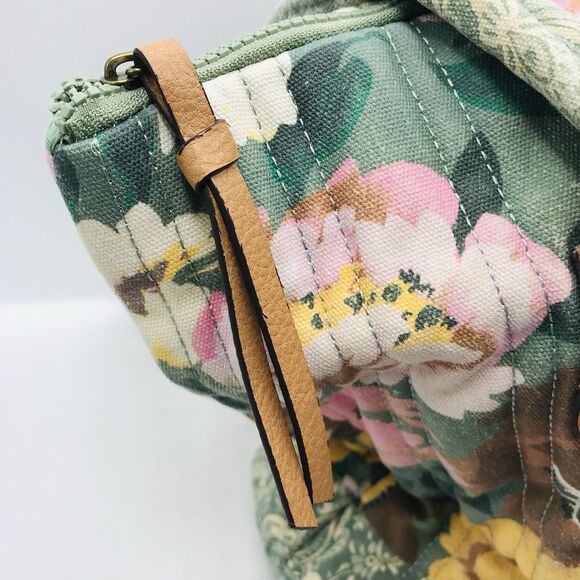 Pioneer Woman Aubrey Quilted Print Tote Floral Green Faded Denim w Zipper Large - Picture 11 of 15